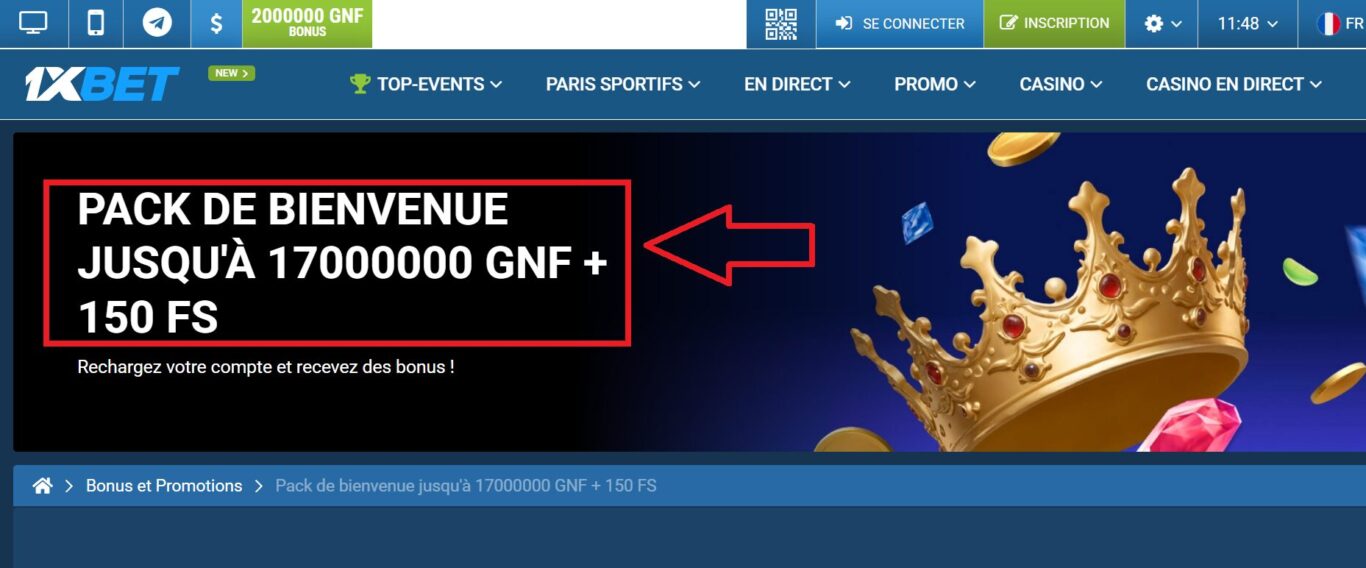 Le bonus casino 1xBet disponible