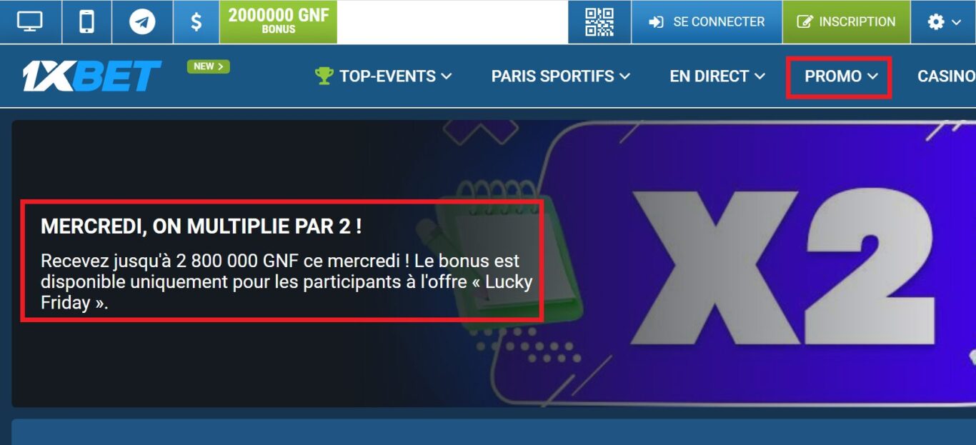 Activation du code bonus 1xBet