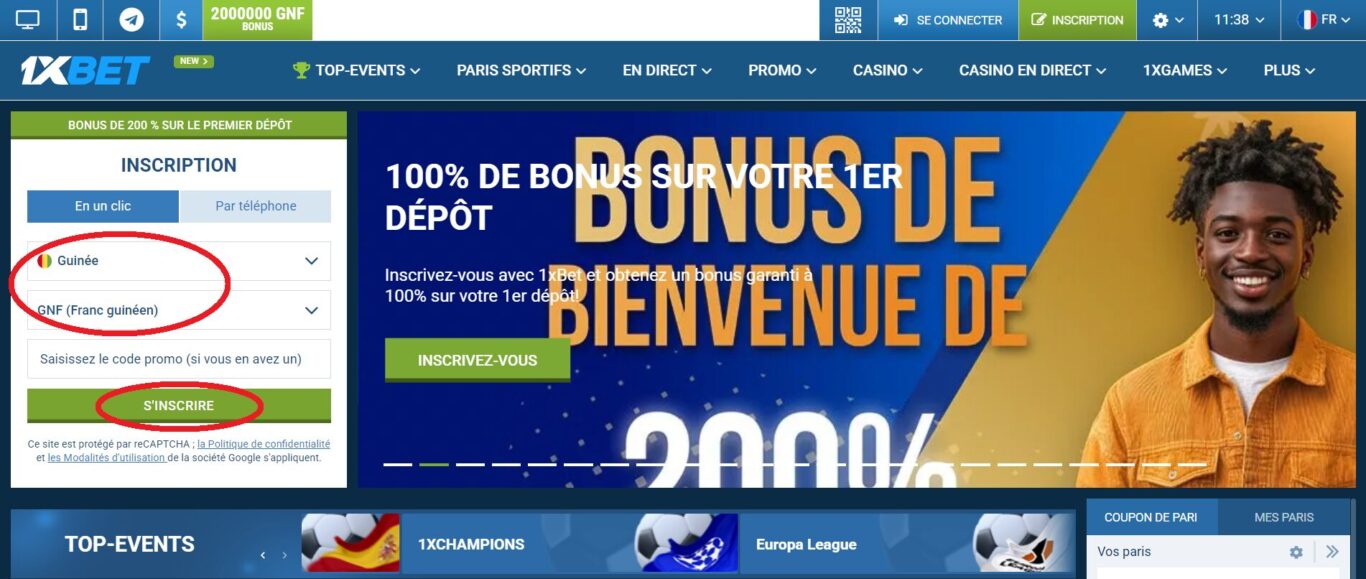 Vérification pour créer un compte 1xBet